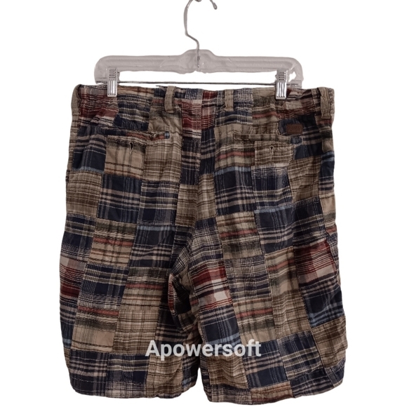 Izod patchwork plaid shorts men's size 36 blue rust tan white black - Picture 2 of 6
